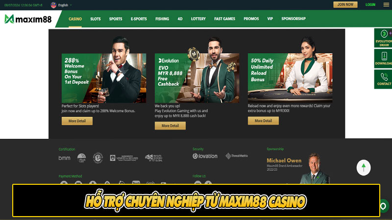 Hỗ trợ chuyên nghiệp từ Maxim88 casino