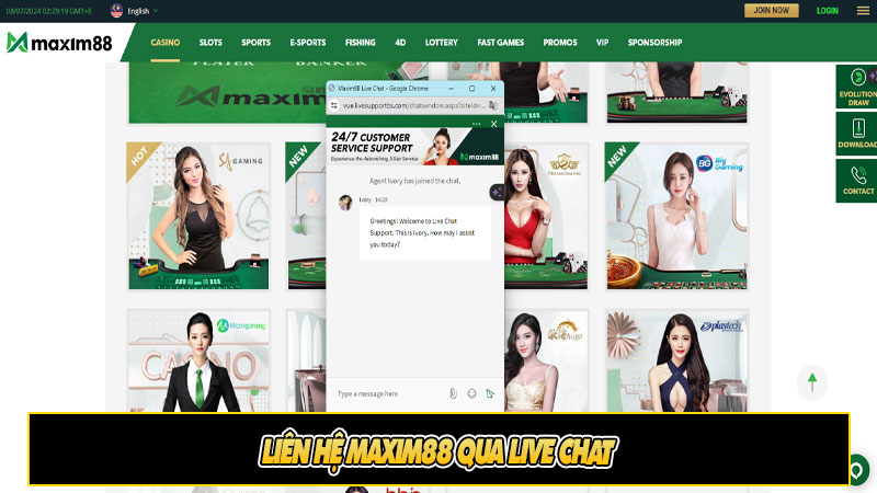 Liên hệ Maxim88 qua live chat